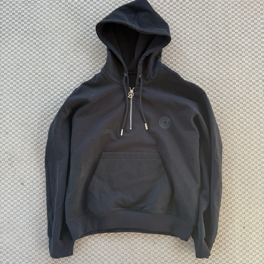 Solid Homme black quarter zip hooded hoodie sweater